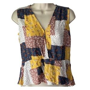 Umgee Patchwork Floral Peplum Tank Top Small Boho